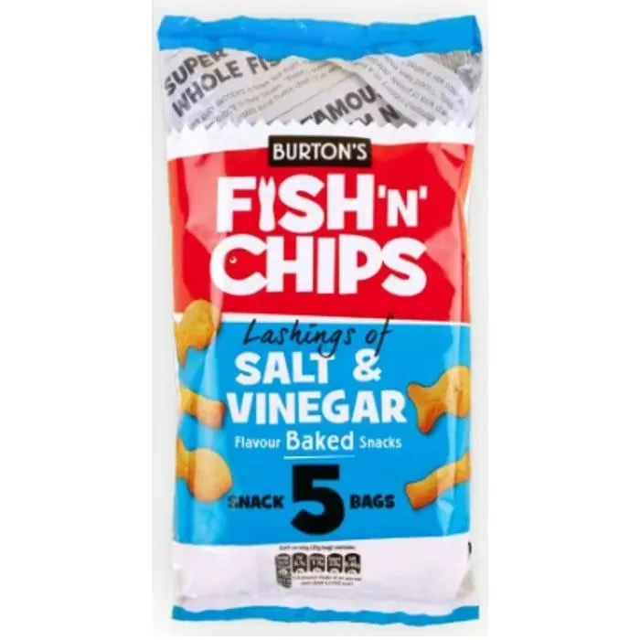 Burton's Fish 'N' Chips Salt & Vinegar Baked Snacks, 25g (Pack of 5)