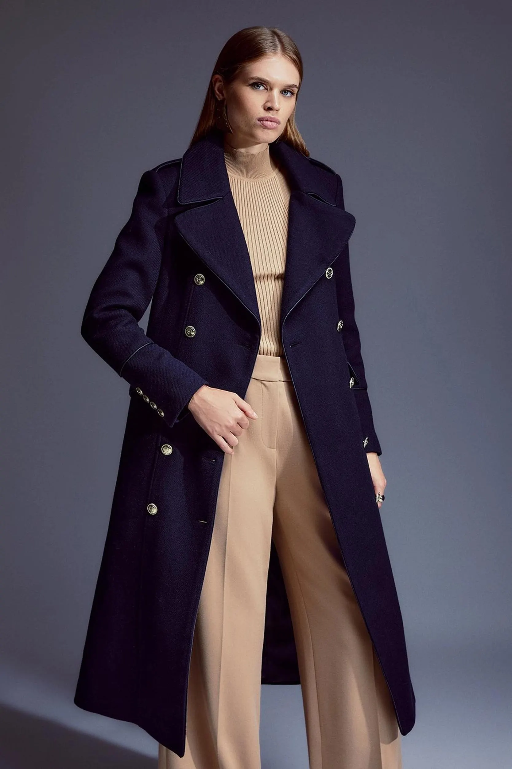 Italian Wool Double Breasted Midi Coat