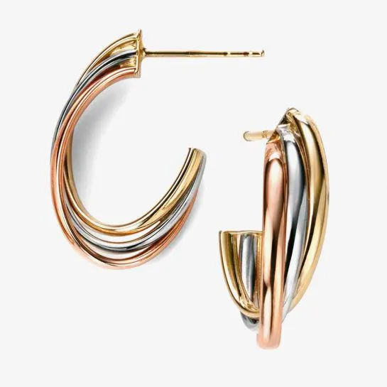 9ct Gold 3 Colour Hoop Earrings GE2010
