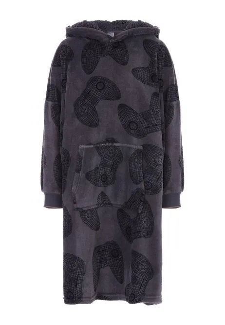 Boys Charcoal Grey Game Console Hooded Blanket