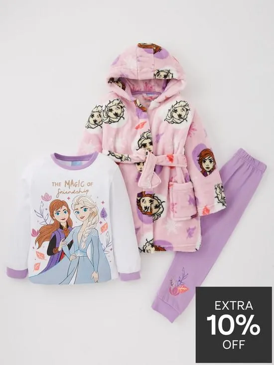 3 Piece Pyjamas and Dressing Gown Set - Purple
