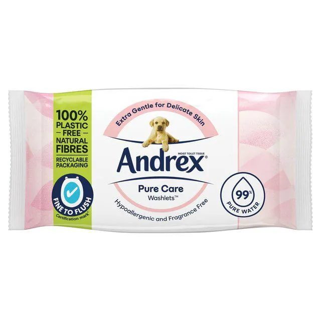 Andrex Pure Care Washlets Flushable Toilet Wipes Single Pack 36 per pack