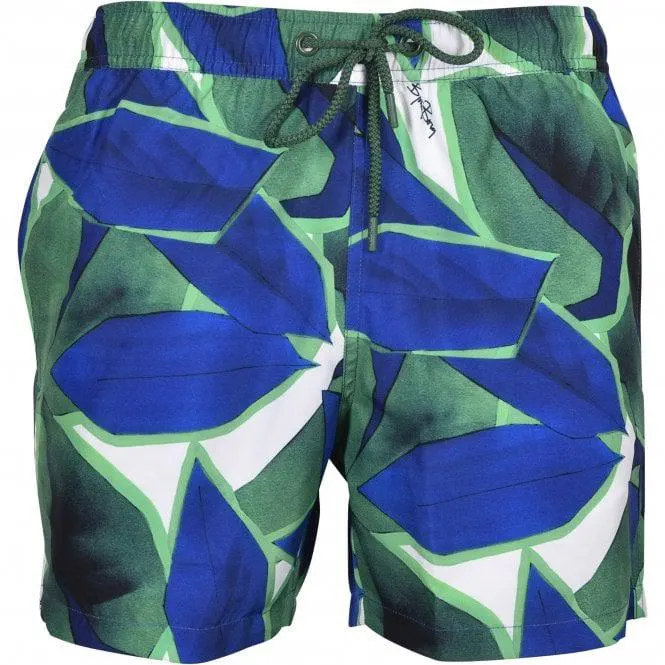 Bjorn Borg Abstract Leaf Print Swim Shorts, Green/blue