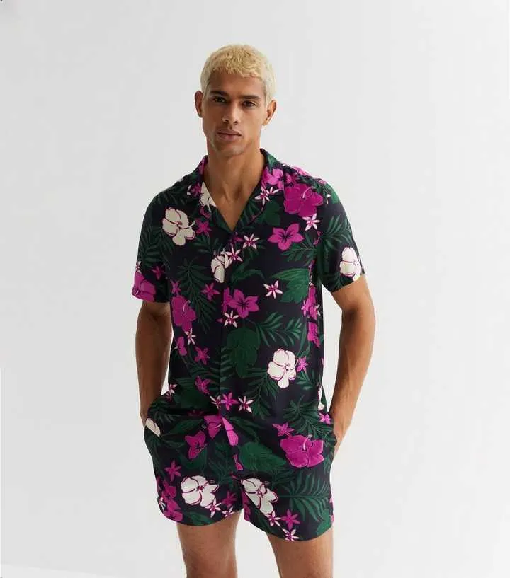 Pink Floral Revere Collar Shirt