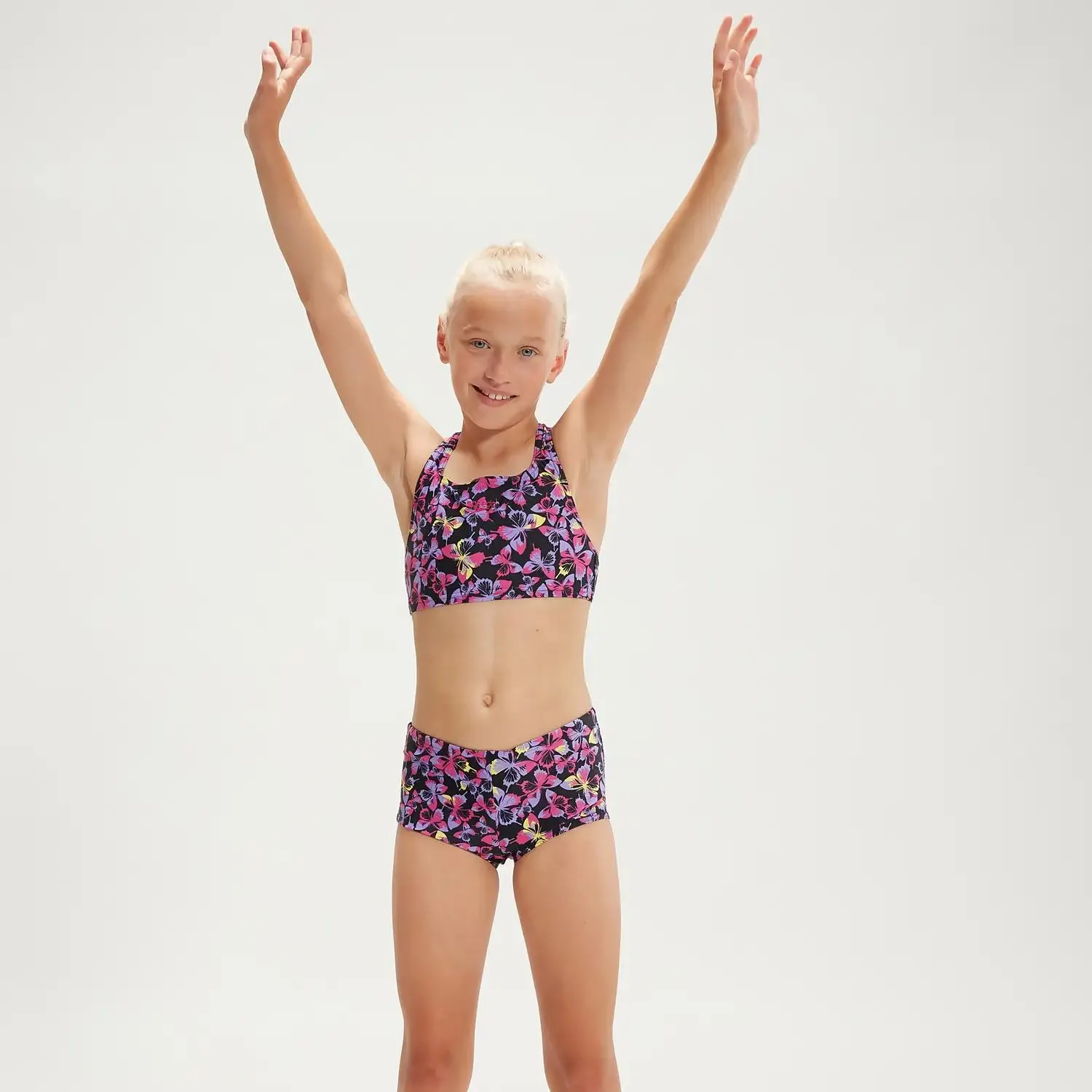 Girl's Printed Boyleg Bikini Black/Pink