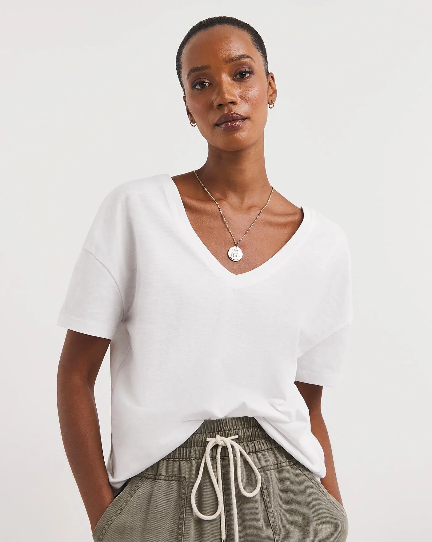 Basic Cotton V Front V Back Short Sleeve T-Shirt