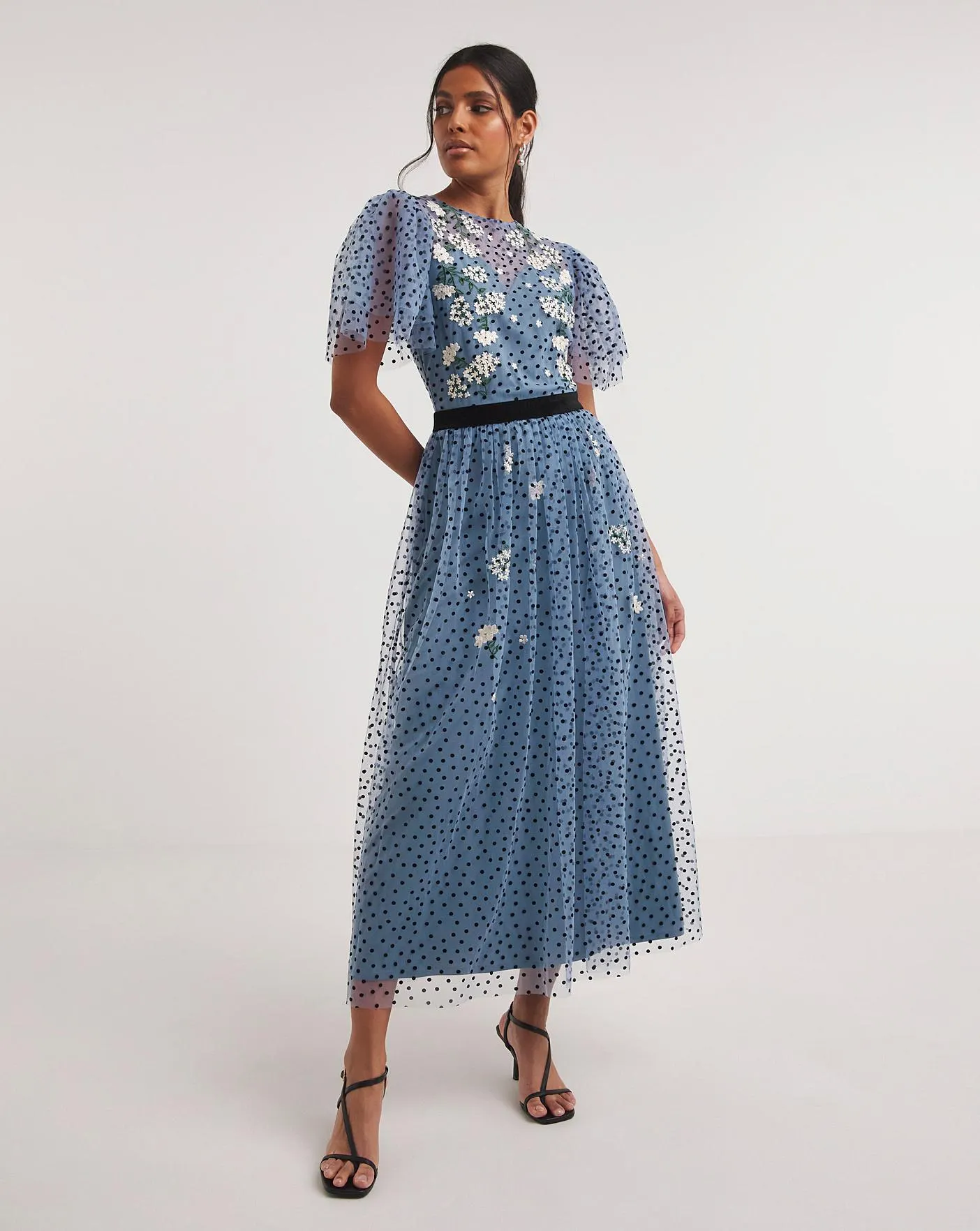 Joanna Hope Mesh Spot Midi Dress