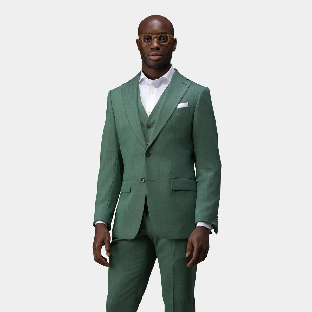 Green three-piece suit