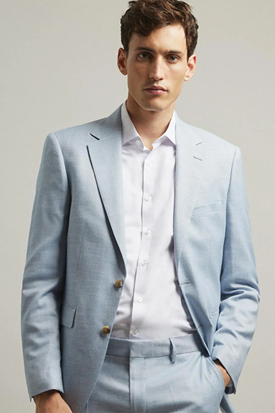 Slim Fit Light Blue Slub Suit Jacket
