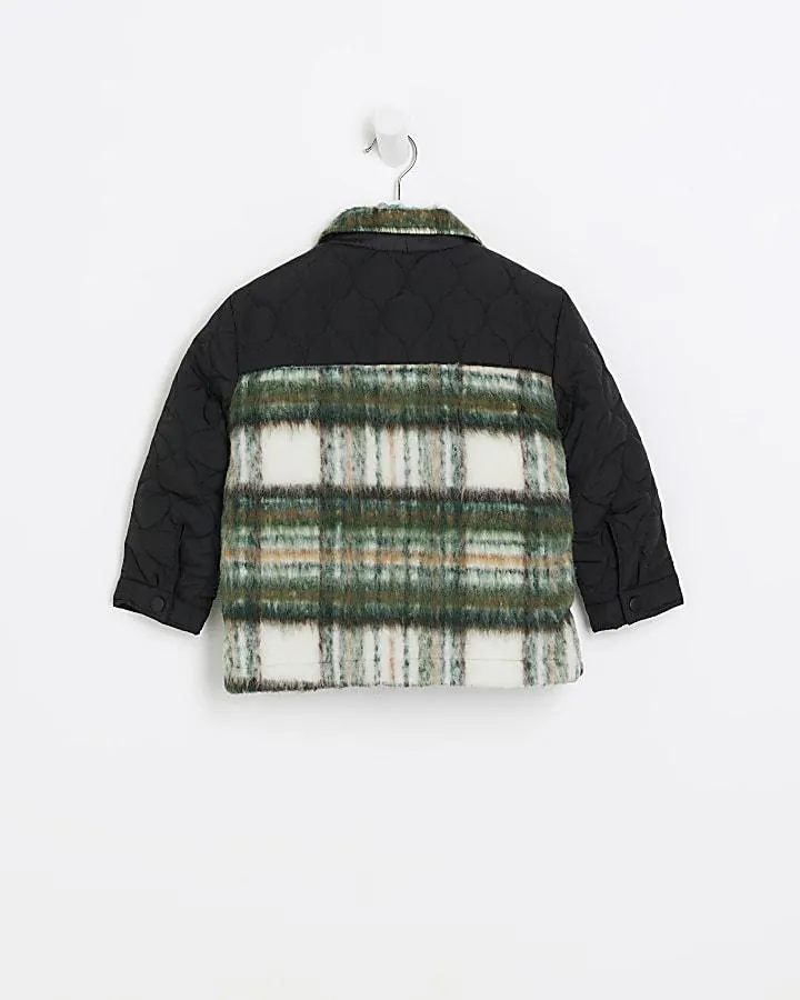 Mini boys green check hybrid shacket
