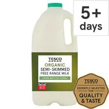 Tesco Organic British Semi Skimmed Milk 2.272L/4 Pints