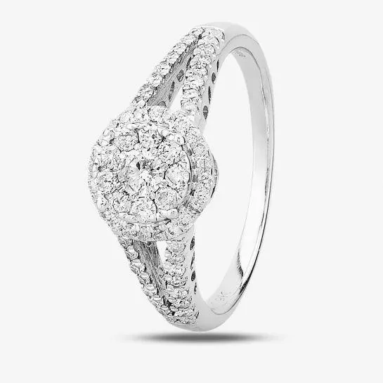 9ct White Gold 0.50ct Diamond Halo Cluster Ring