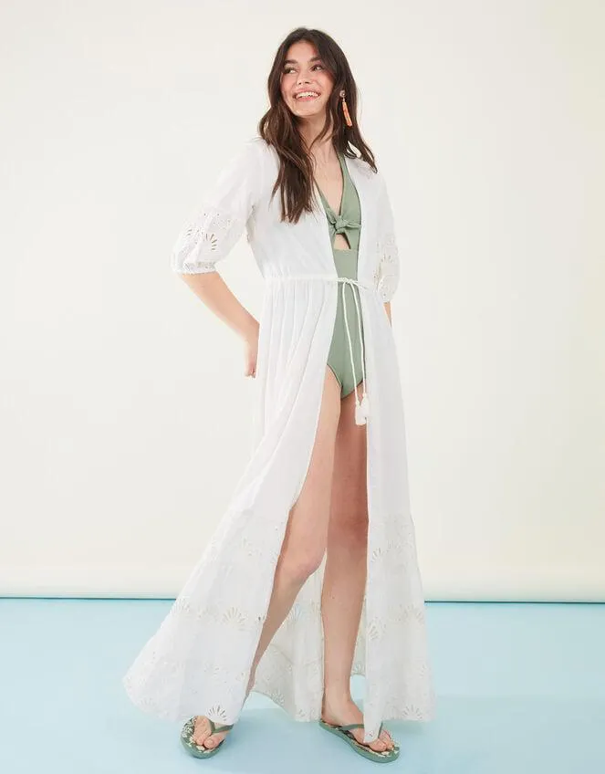 Mixed Shell Broderie Maxi Kimono White