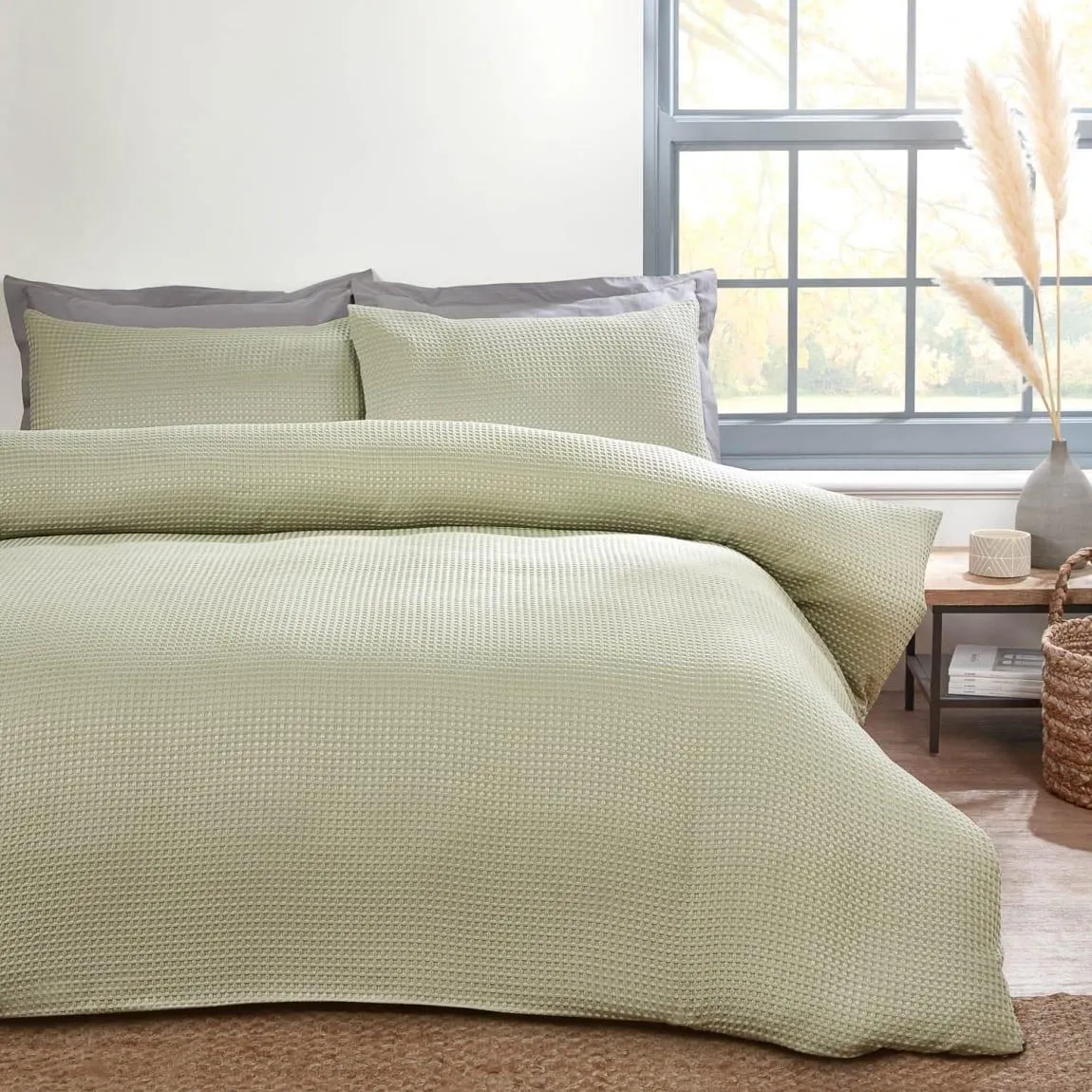 Luna Waffle Sage Double Duvet Set