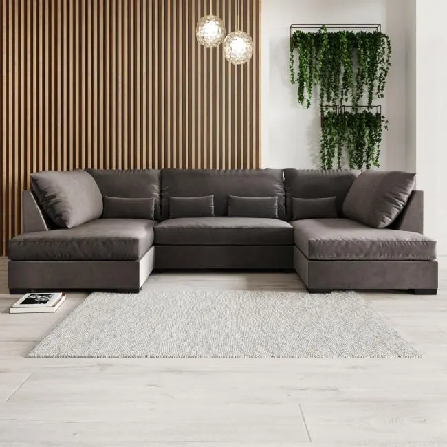 GRADE A1 - Mink Velvet U Shaped Sofa - Seats 4 - Madison