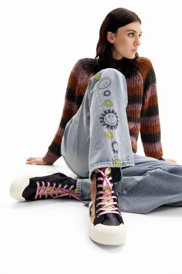 High-top patchwork sneakers