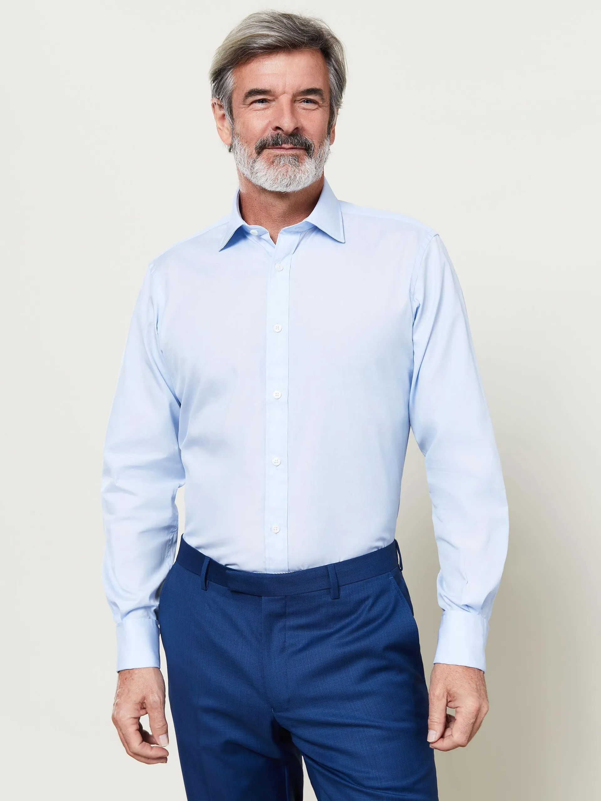 Slim Fit Light Blue Poplin Double Cuff Shirt