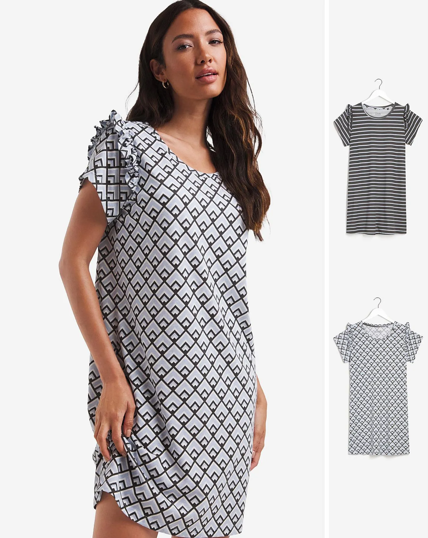 Pretty Secrets 2 Pack Geo Print Short Nighties Length 36 Inches