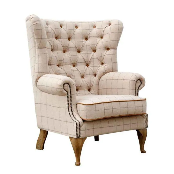 Heritage Natural Button Back Wing Chair