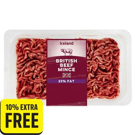 Iceland 23% Fat British Beef Mince 500g + 10% Extra Free