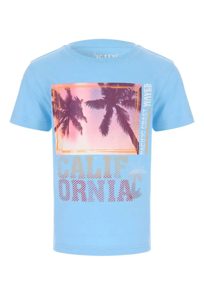 Younger Boys Light Blue Palm Tree T-Shirt