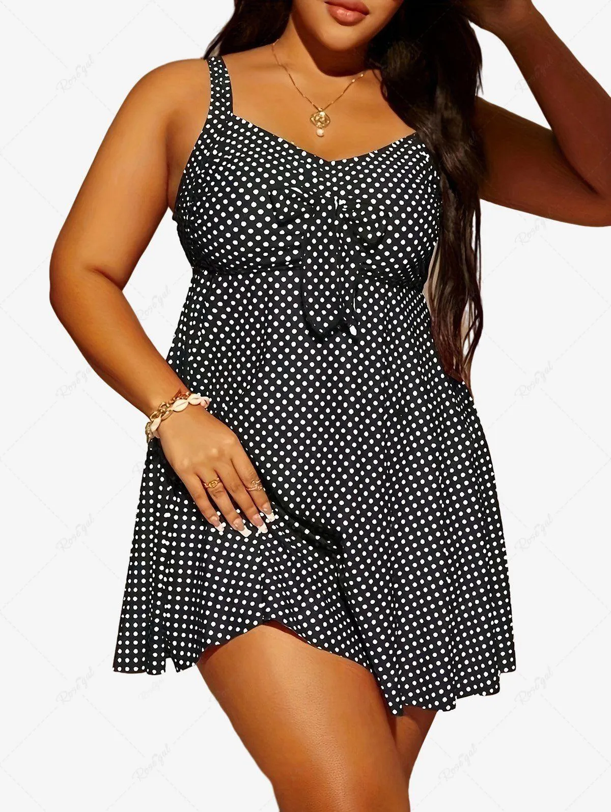 Plus Size Bowknot Polka Dot Print One Piece Swimsuit - 4xl