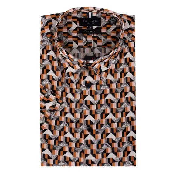 Mens Pink SS Relaxed Seersucker Geo Print Shirt