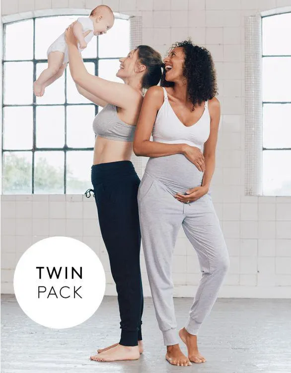 Maternity Joggers – Grey & Black Twin Pack