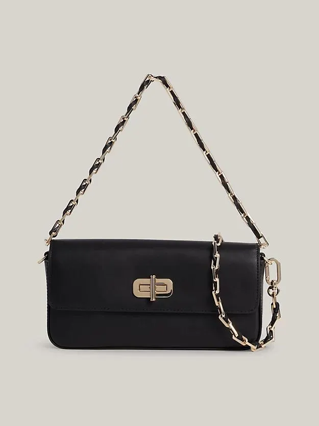 Turn Lock Leather Braid Strap Crossover Bag