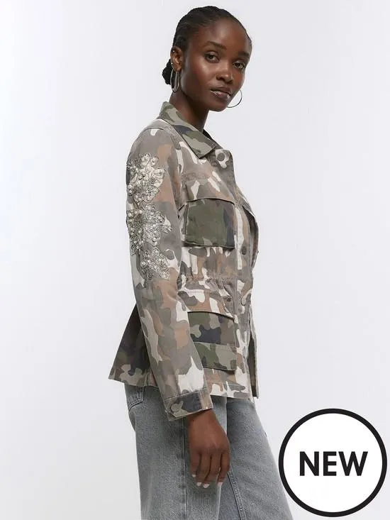Camo Embellished Utility Shacket