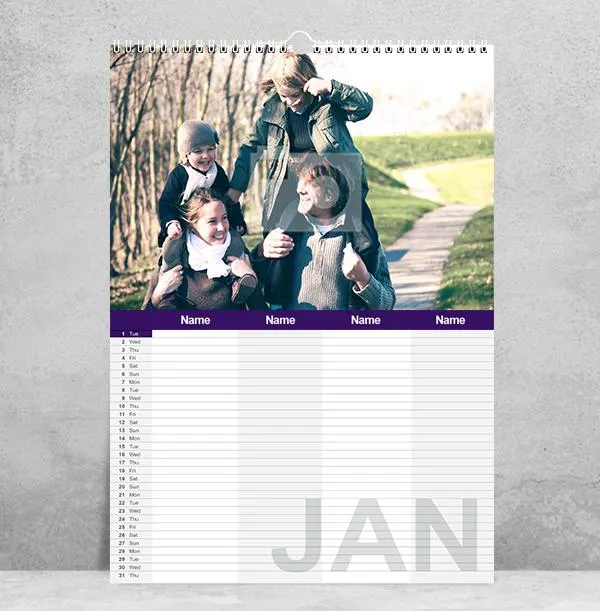 Personalised Family Calendar for Four