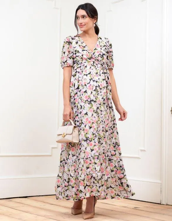 Chiffon Wrap-Top Maxi Maternity and Nursing Dress