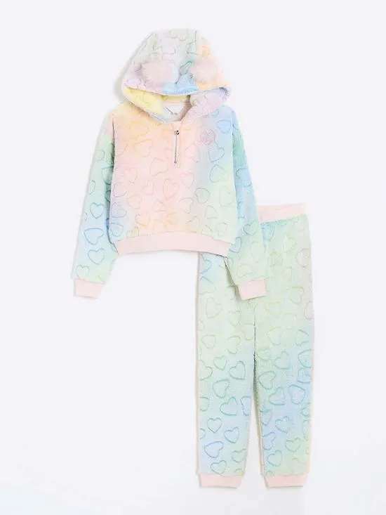 River Island Girls Ombre Heart Cosy Lounge Set - Pink