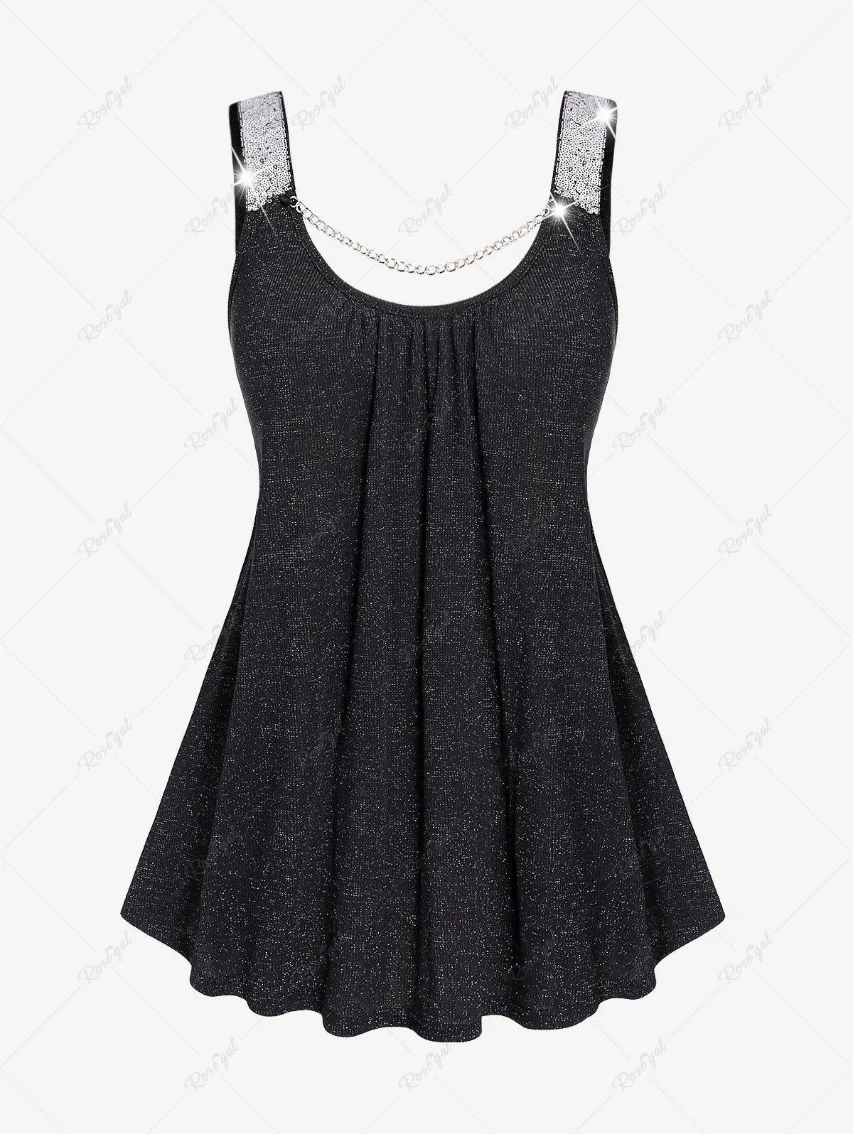 Plus Size Chain Sequins Backless Metal Tank Top - M | Us 10