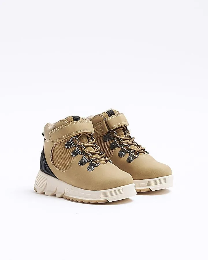 Mini boys brown high top hiker boots