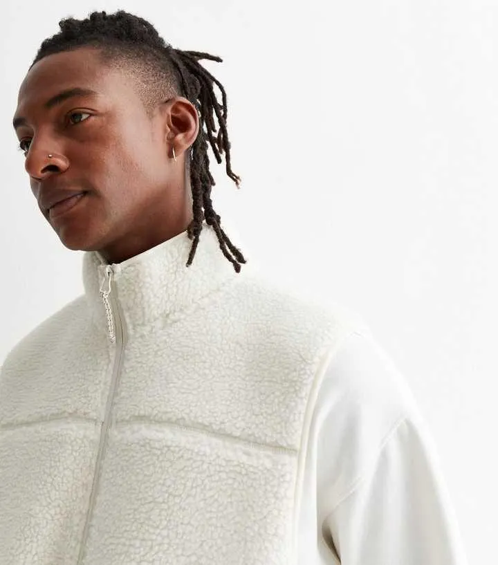 Off White High Neck Borg Gilet