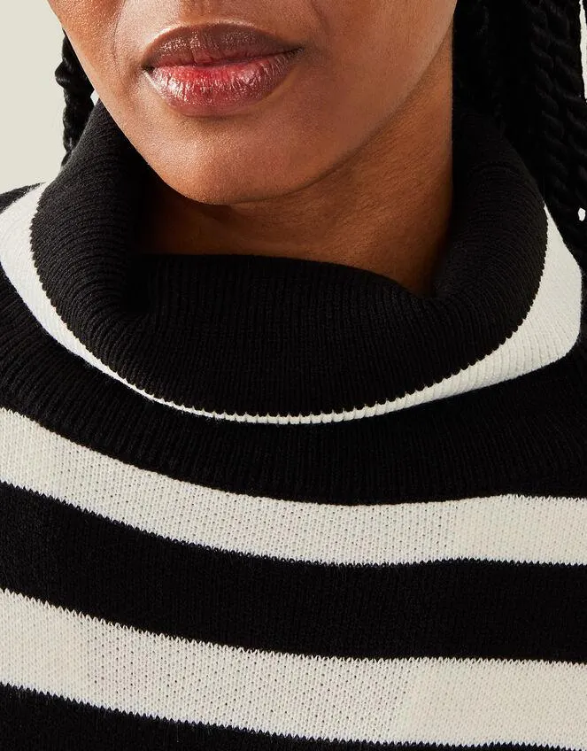 Stripe Roll Neck Poncho Black