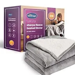 Silentnight Luxury Sherpa Fleece Heated Grey Throw - 130x160cm