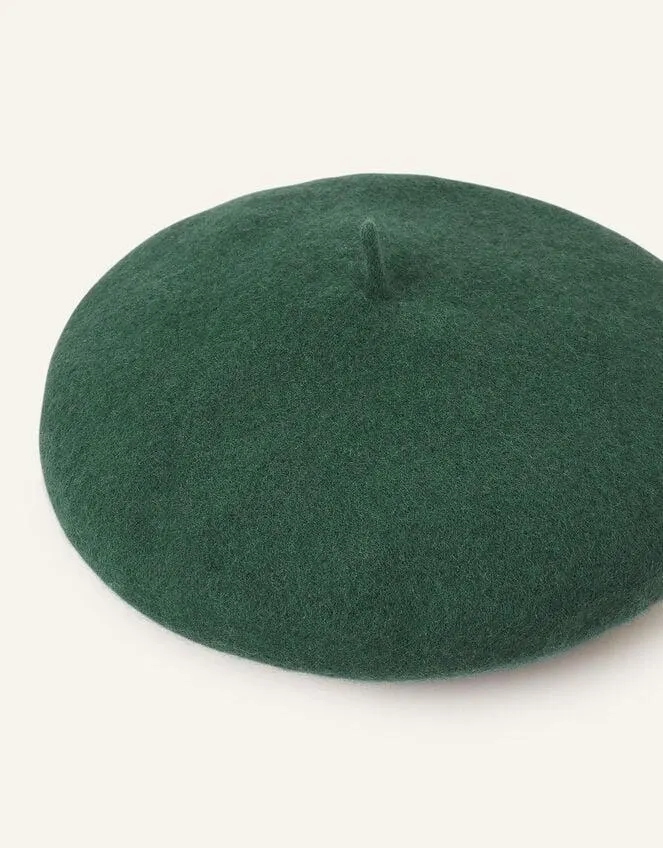 Beret Hat in Pure Wool Green