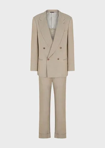 Heritage line double-breasted suit in viscose, linen and silk Armani Sustainability Values