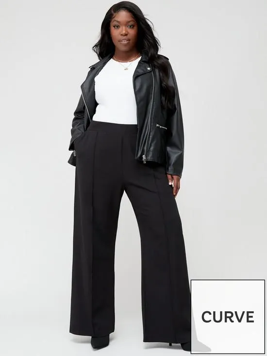 Wide Leg Stretch Trouser - Black