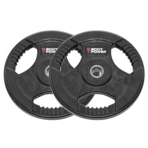 Body Power 5Kg Rubber Encased Tri Grip Standard Weight Plates (x2)