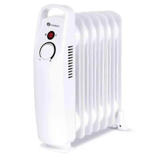 Puremate 700W - Portable 7 Fin Electric Heater With Adjustable Thermostat And Power Indicator Light