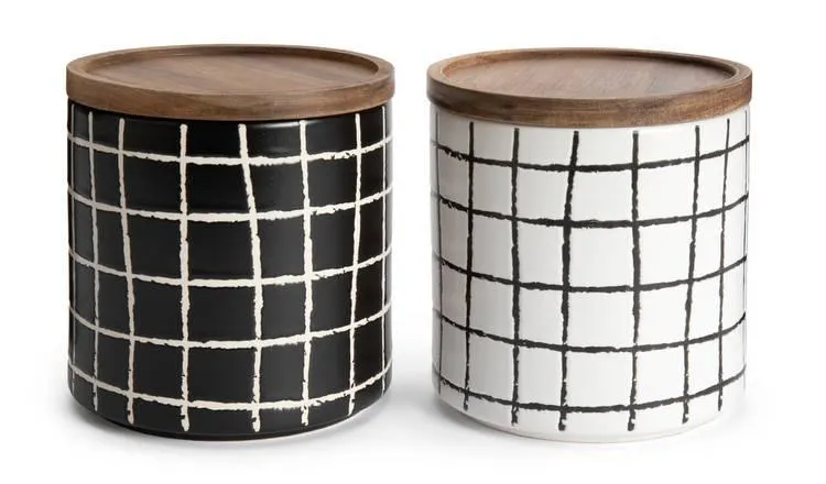 Habitat Grid Pack of 2 Ceramic Canister - Black and White