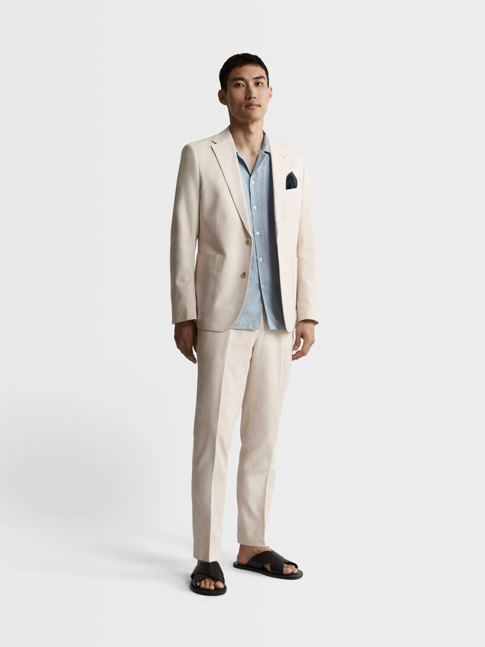 Slim Fit Single Breasted Linen Suit Jacket in Ecru