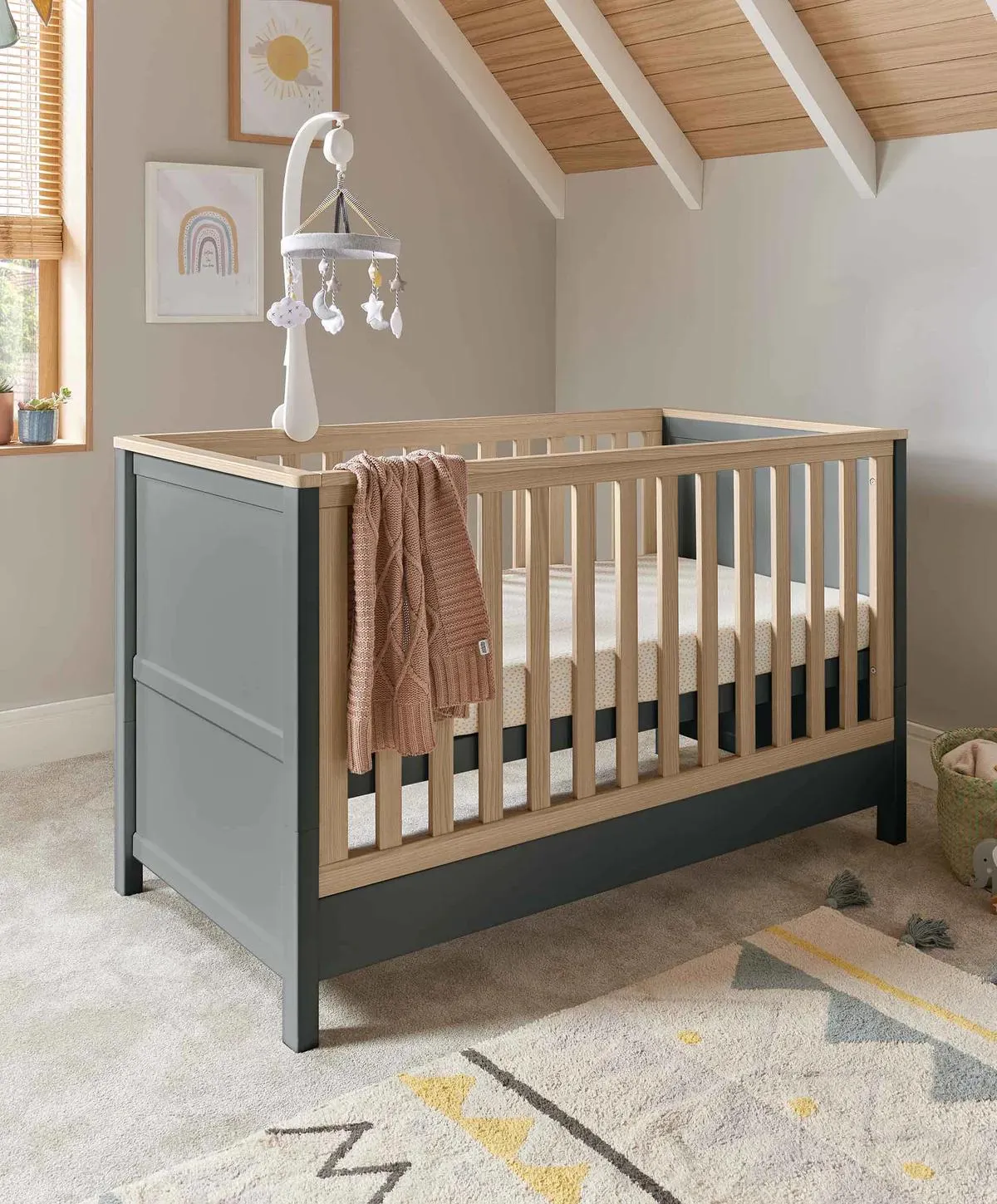 Harwell Cotbed Range with Dresser Changer & Wardrobe - Grey/Natural