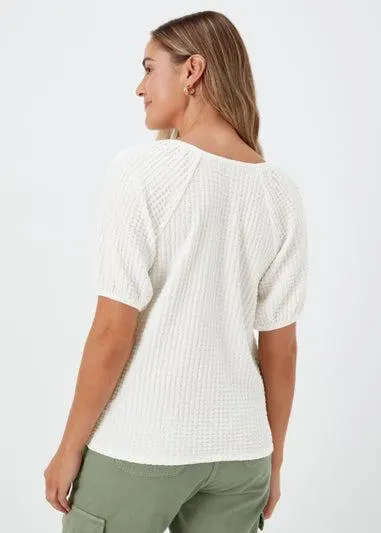 Cream V-Neck Textured Top - Size 12