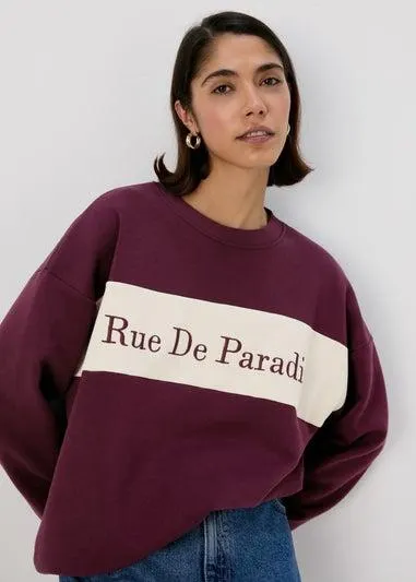 Burgundy Embroidered Slogan Sweatshirt - Small