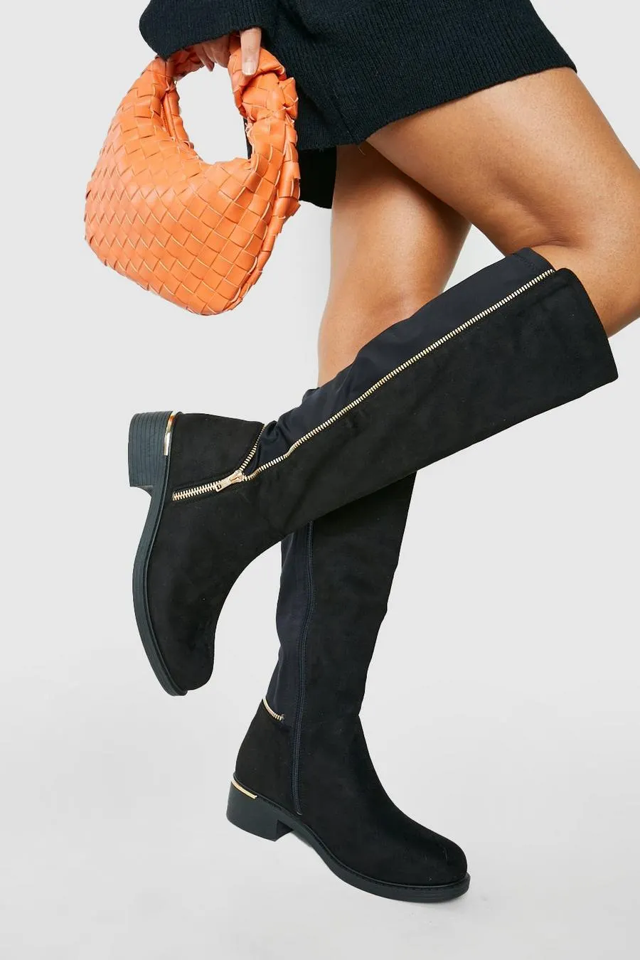 Wide Fit Knee High Side Zip Boots