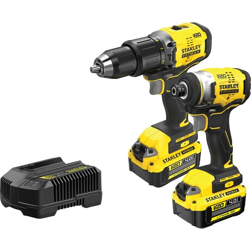 Stanley FatMax V20 18V Cordless Brushless Combi Drill & Impact Driver Twin Kit 2 x 4.0Ah